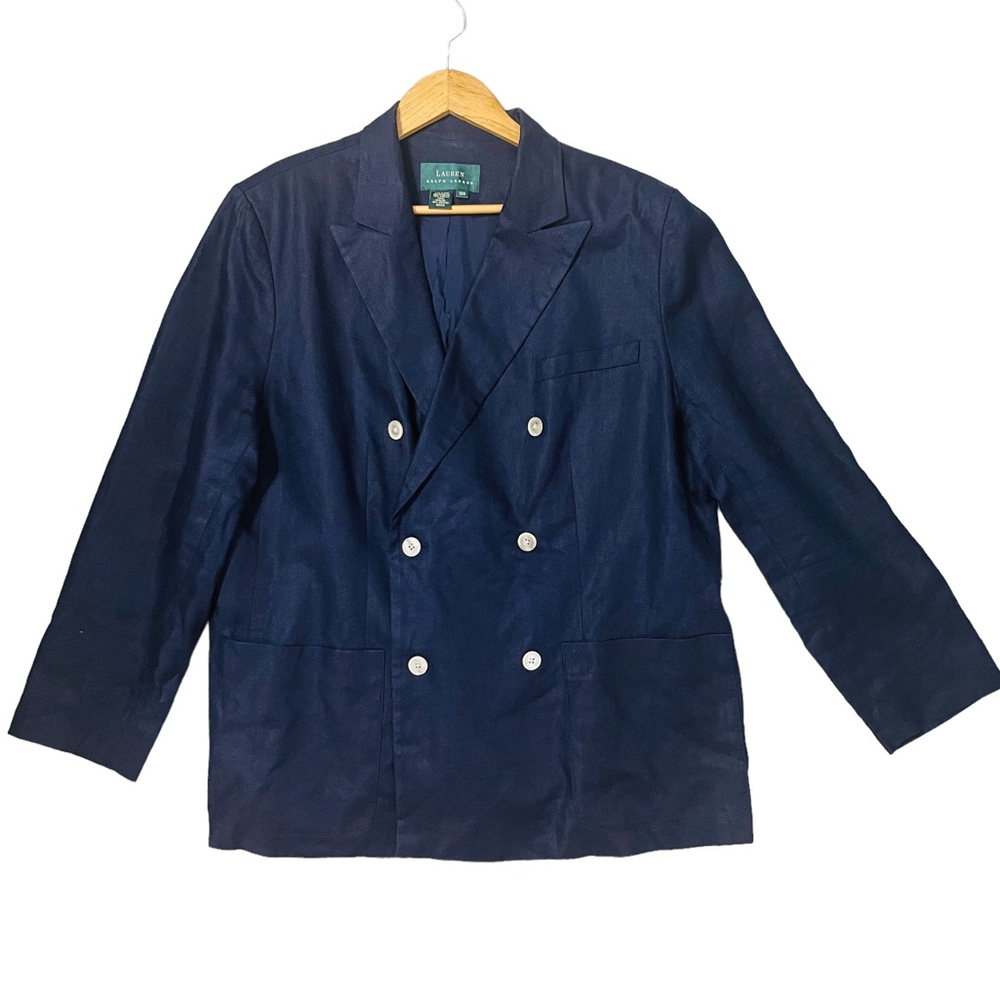 Lauren Ralph Lauren Linen Double Breast Navy Blazer Size 18